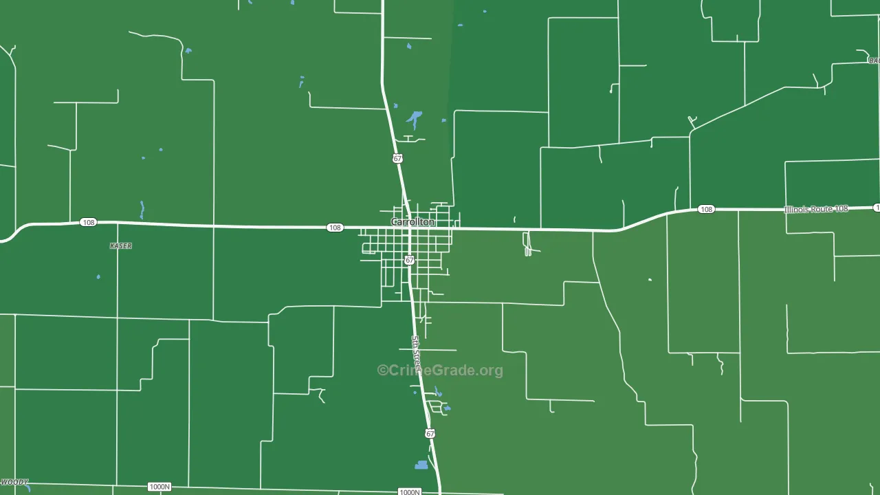 Carrollton, IL Map of Vehicle Theft Rates