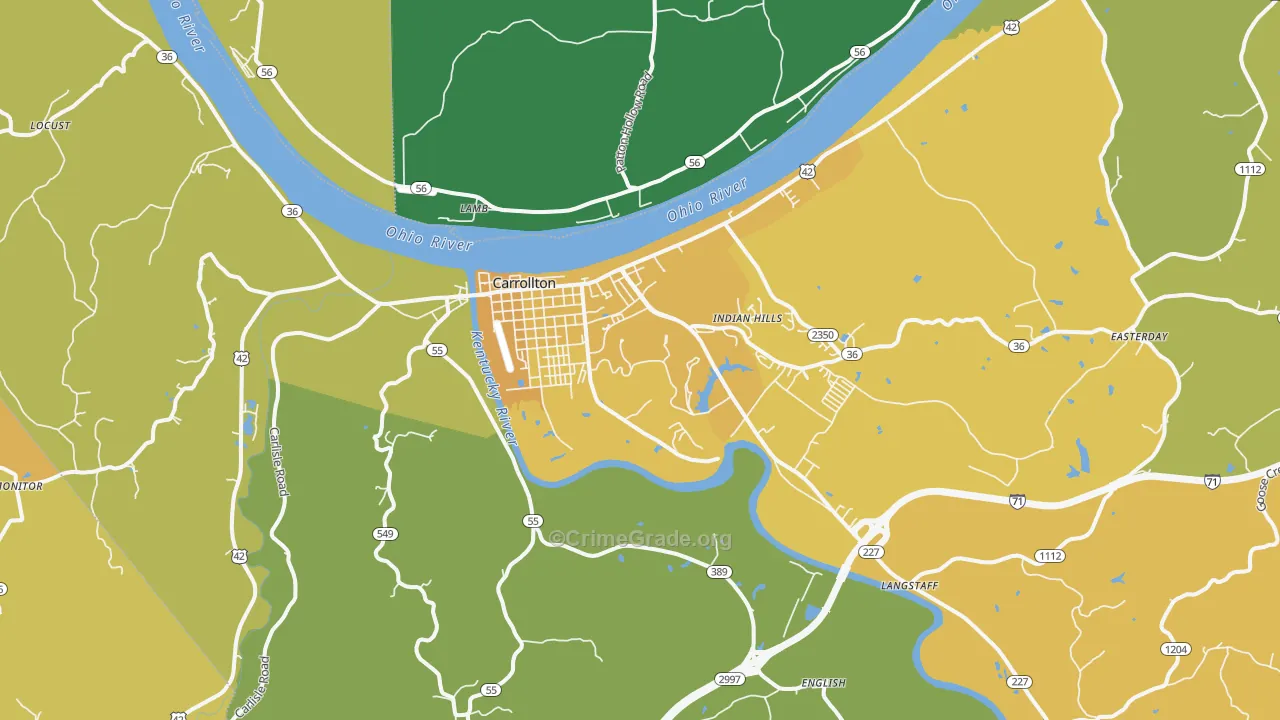 Carrollton, KY Map of Vehicle Theft Rates
