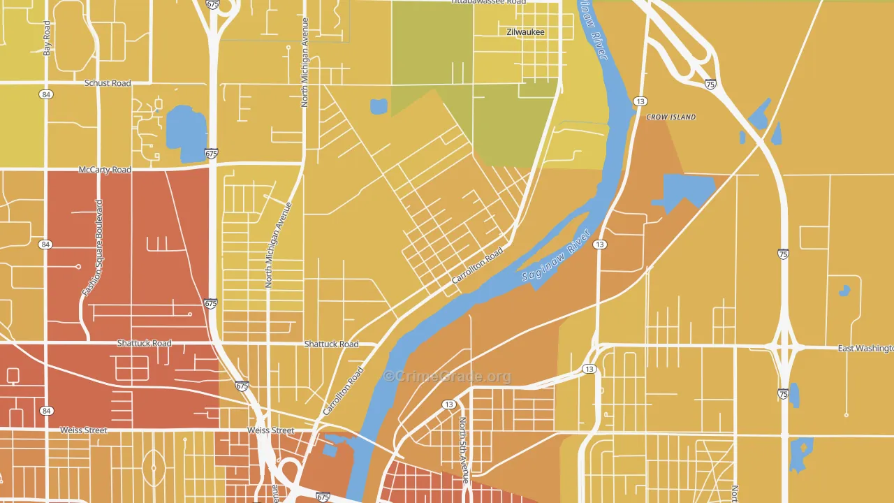 Carrollton, MI Map of Vehicle Theft Rates
