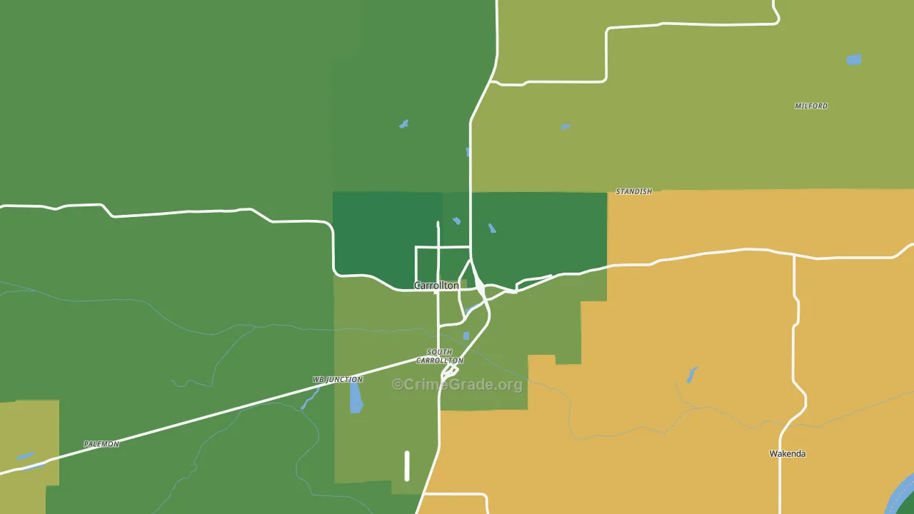 Carrollton, MO Map of Vehicle Theft Rates