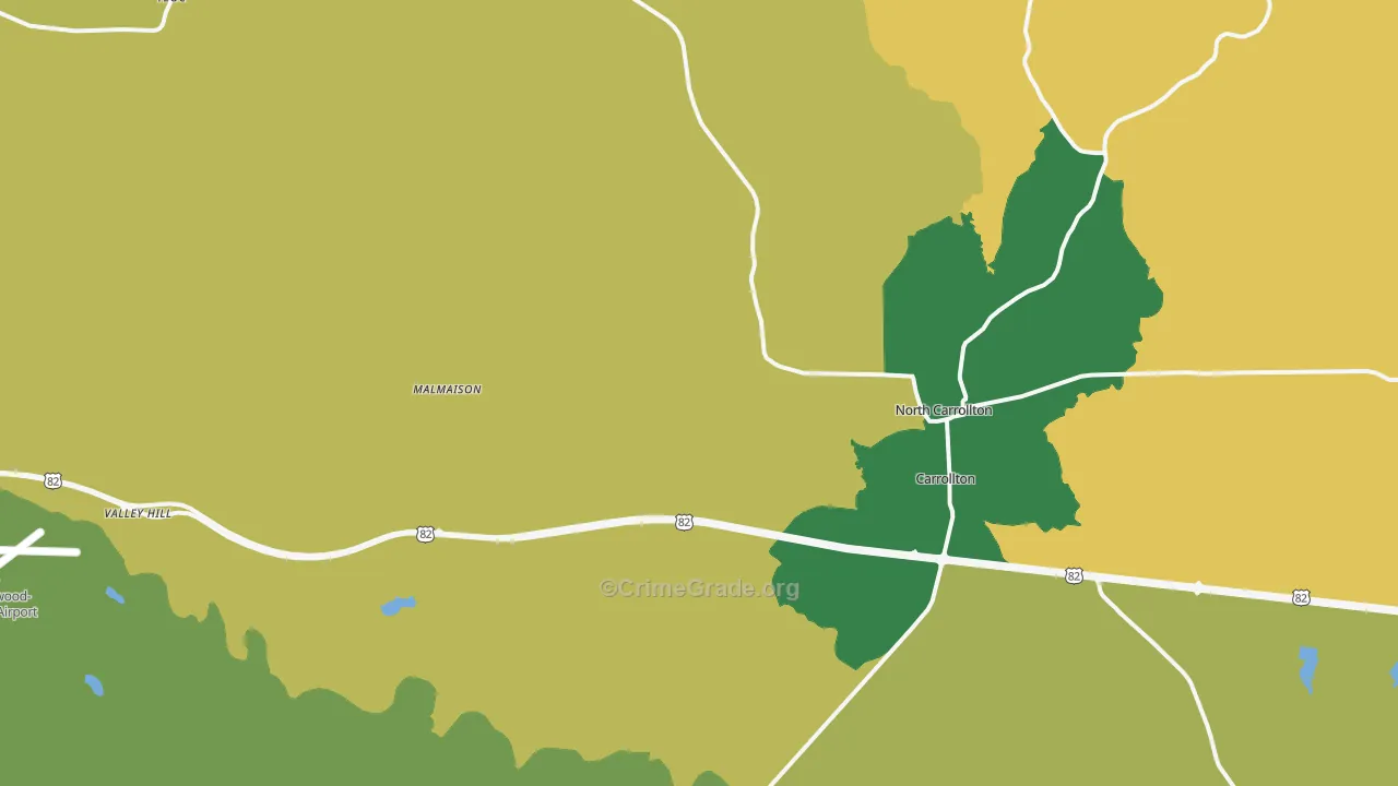Carrollton, MS Map of Vehicle Theft Rates