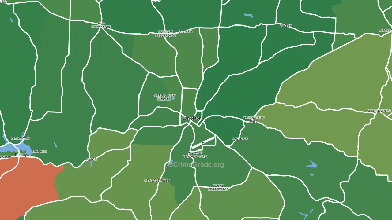 Carrollton, OH Map of Vehicle Theft Rates