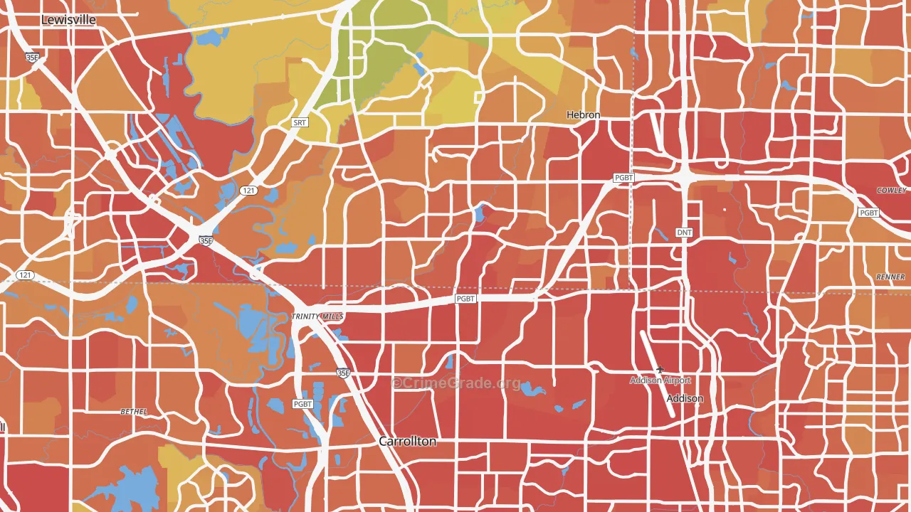 Carrollton, TX Map of Vehicle Theft Rates