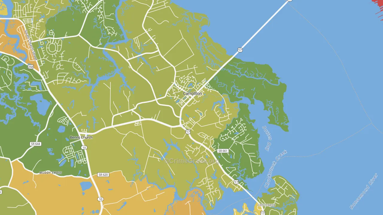 Carrollton, VA Map of Vehicle Theft Rates