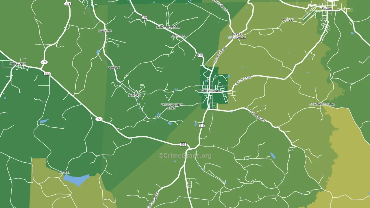 Carrolltown, PA Map of Vehicle Theft Rates
