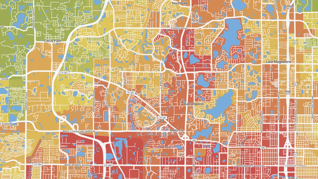 Carrollwood, Tampa, FL Map of Vehicle Theft Rates