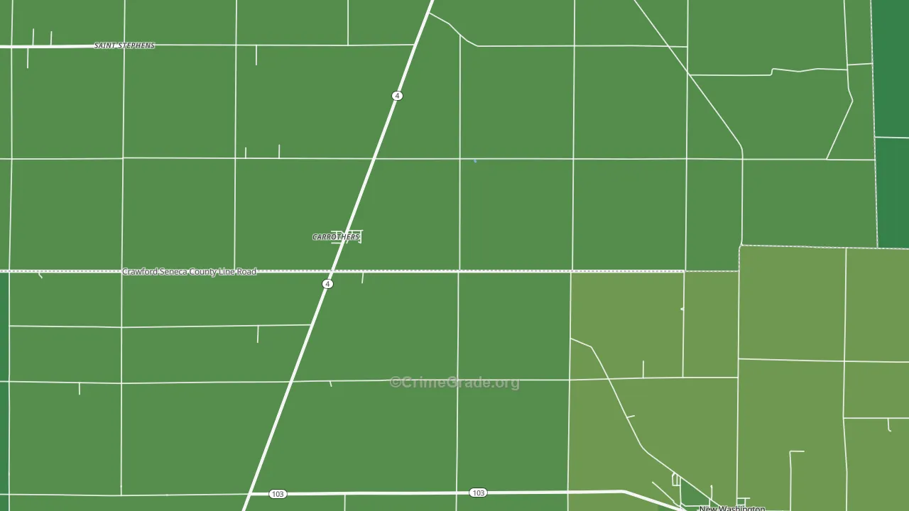 Carrothers, OH Map of Vehicle Theft Rates