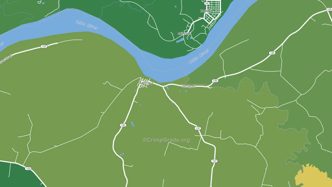 Carrsville, KY Map of Vehicle Theft Rates
