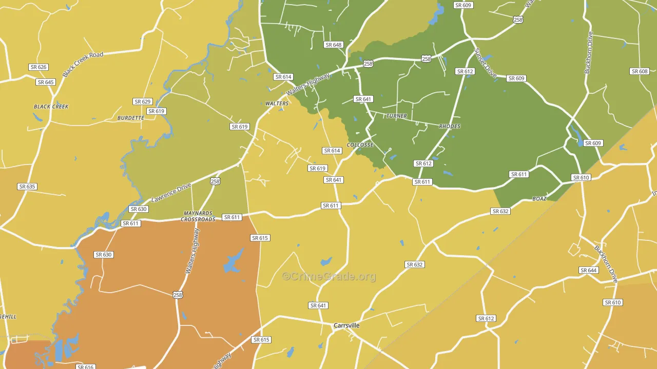 Carrsville, VA Map of Vehicle Theft Rates