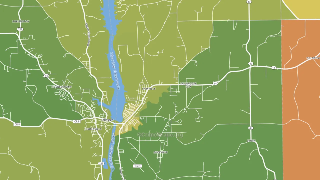 Carrville, AL Map of Vehicle Theft Rates