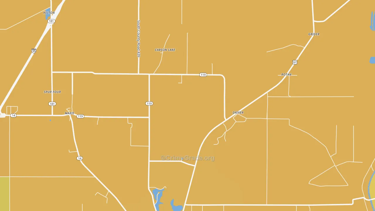 Carson Lake, AR Map of Vehicle Theft Rates