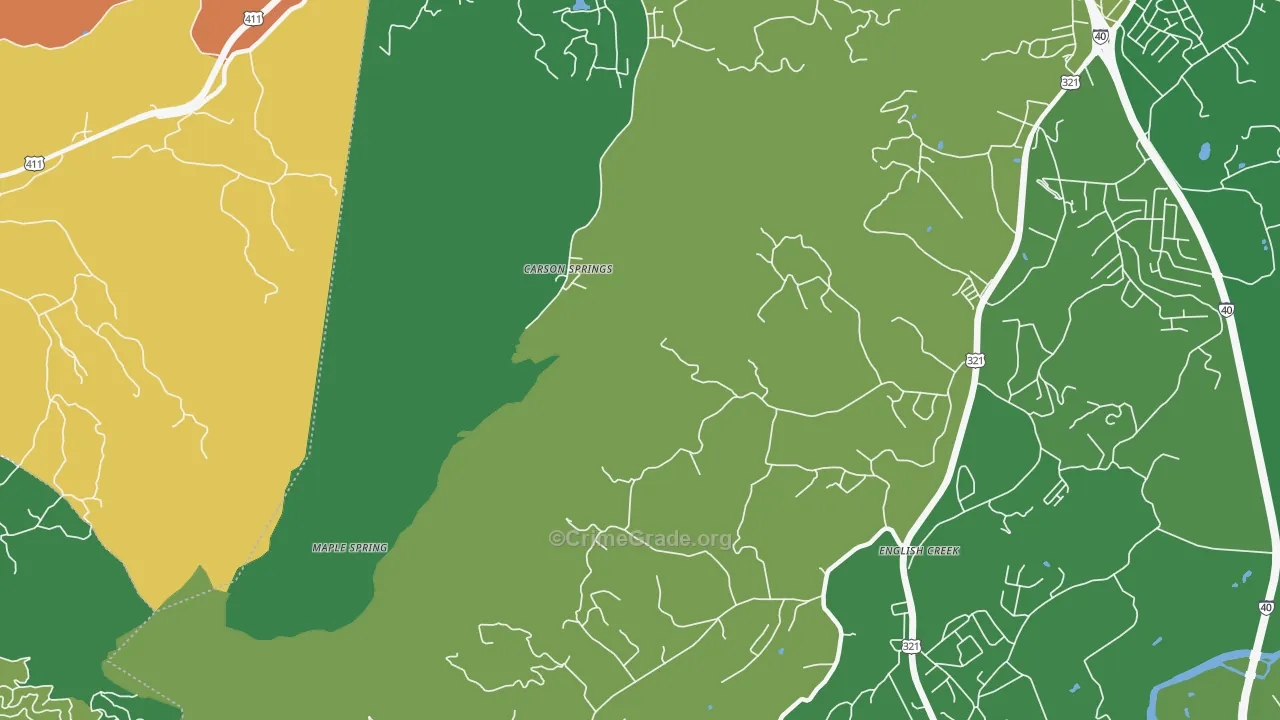 Carson Spring, TN Map of Vehicle Theft Rates
