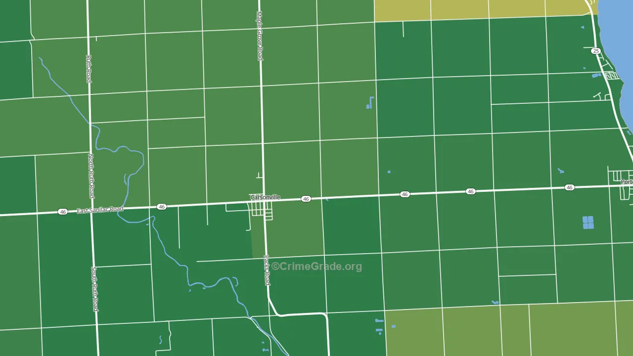 Carsonville, MI Map of Vehicle Theft Rates