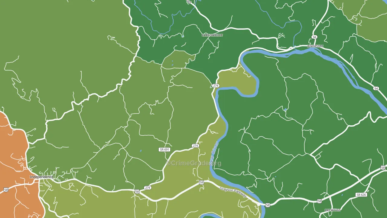 Carsonville, VA Map of Vehicle Theft Rates