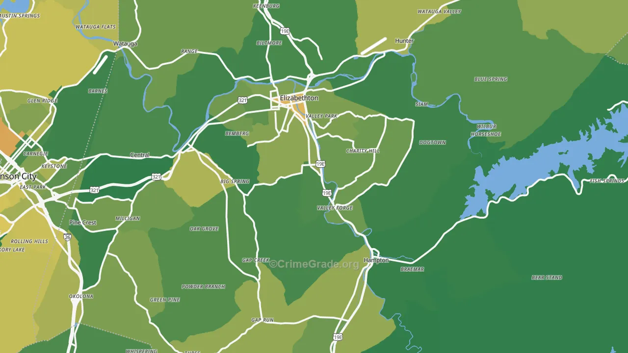 Carter County, TN Map of Vehicle Theft Rates