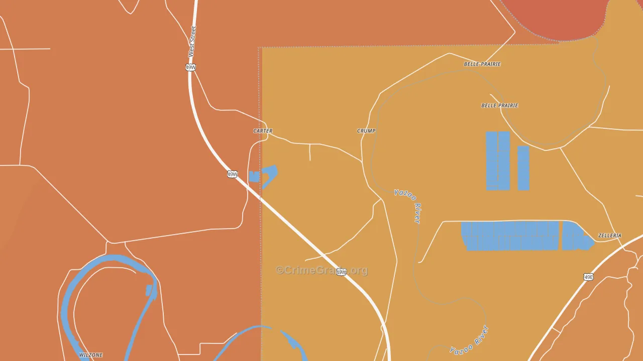 Carter, MS Map of Vehicle Theft Rates