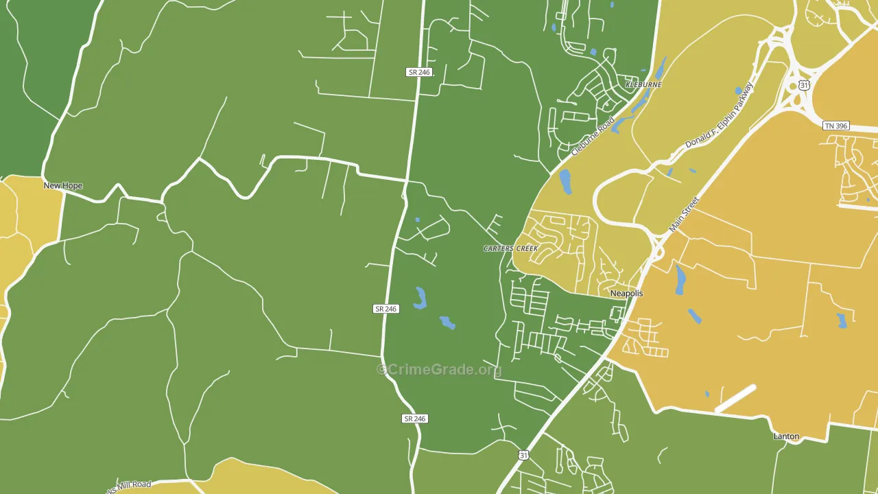 Carters Creek, TN Map of Vehicle Theft Rates