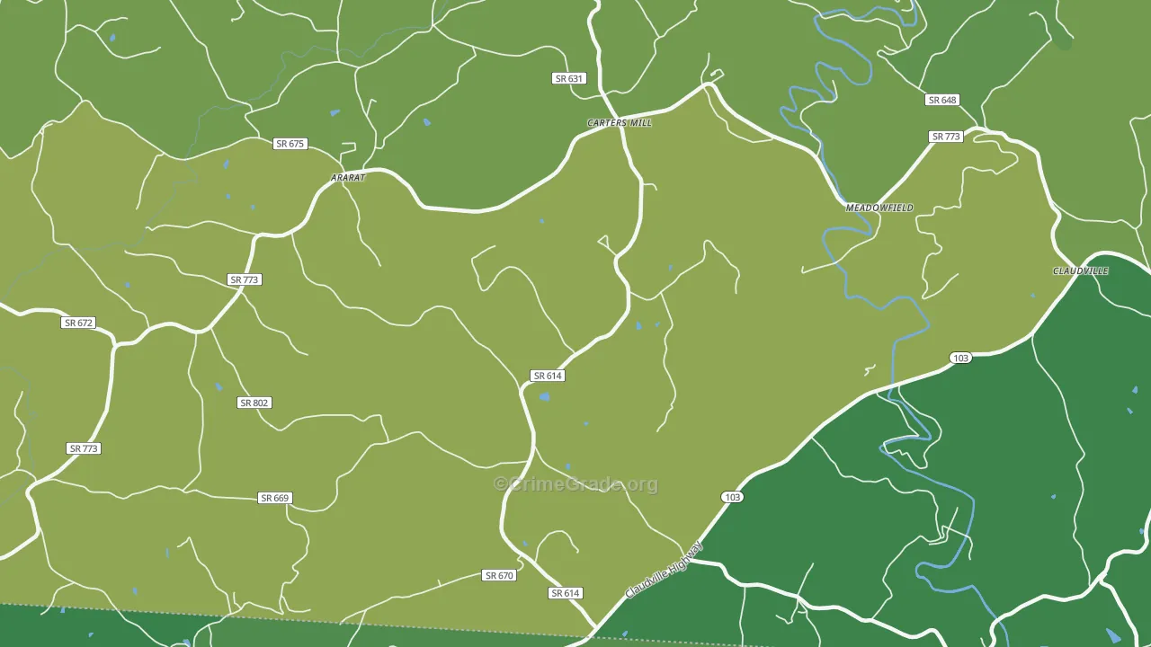 Carters Mills, VA Map of Vehicle Theft Rates
