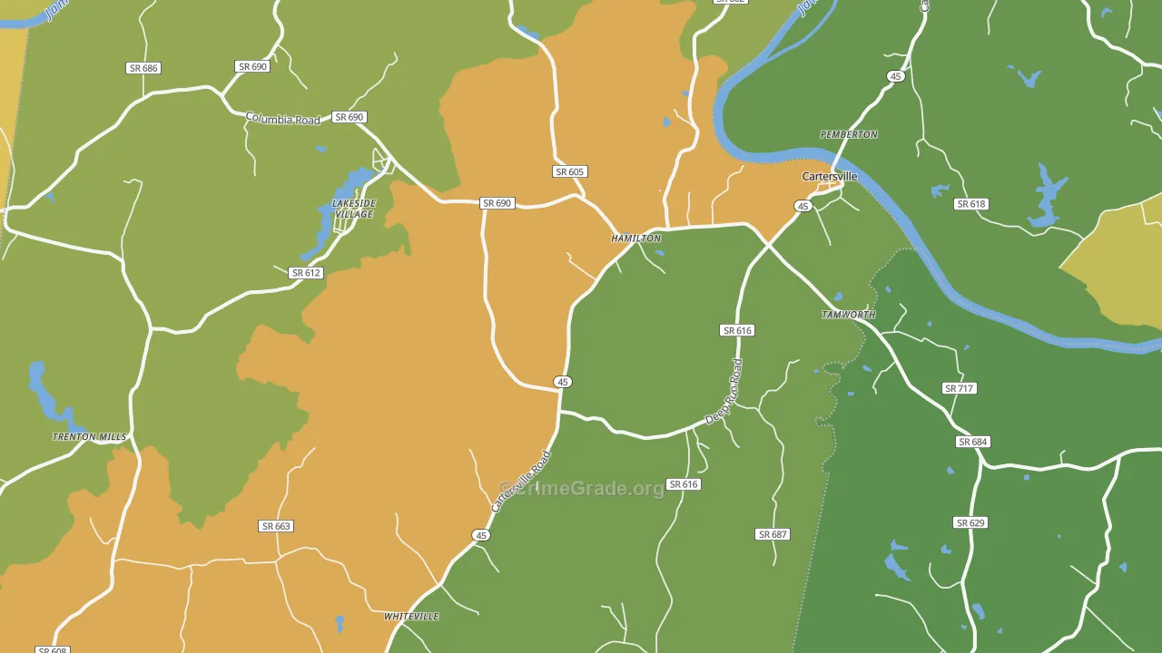 Cartersville, VA Map of Vehicle Theft Rates