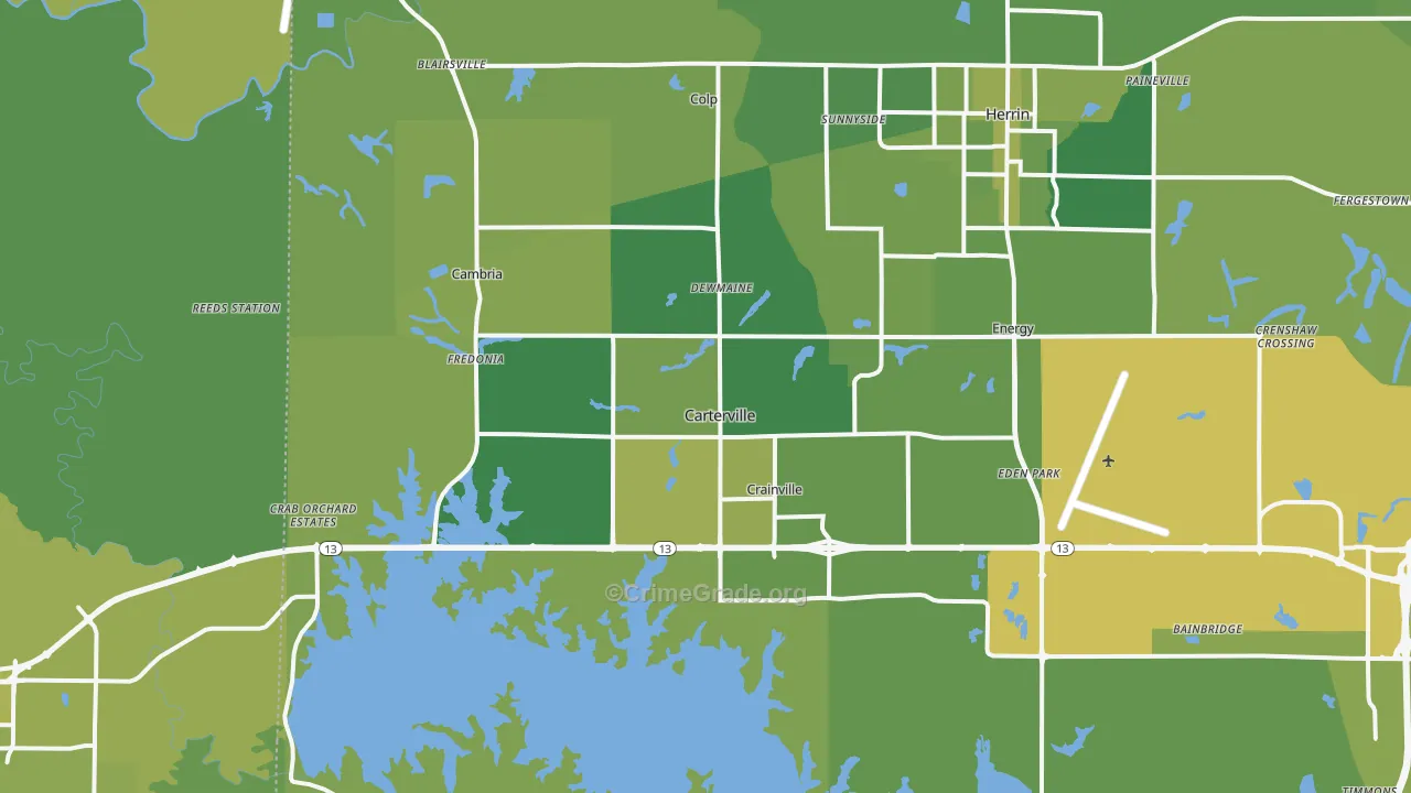 Carterville, IL Map of Vehicle Theft Rates