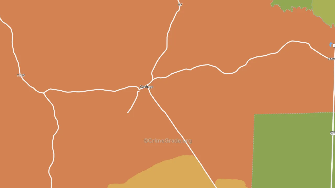Carthage, AR Map of Vehicle Theft Rates