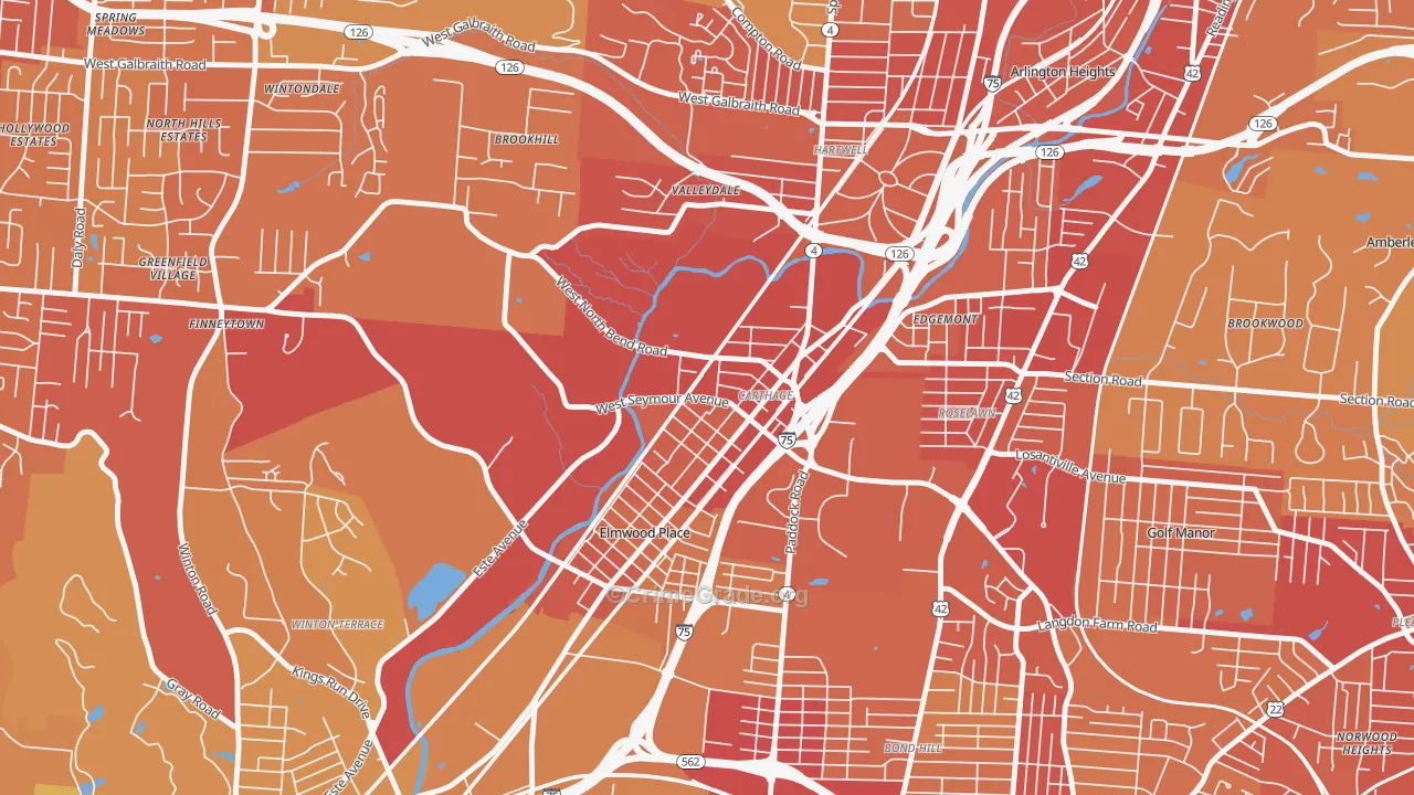 Carthage, Cincinnati, OH Map of Vehicle Theft Rates