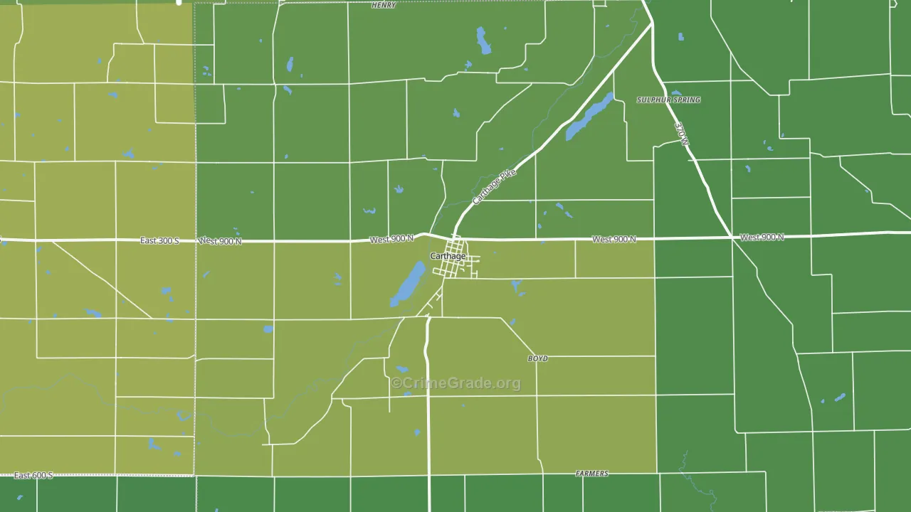 Carthage, IN Map of Vehicle Theft Rates