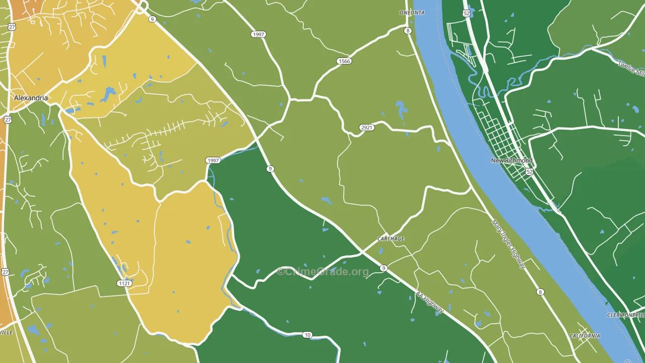 Carthage, KY Map of Vehicle Theft Rates