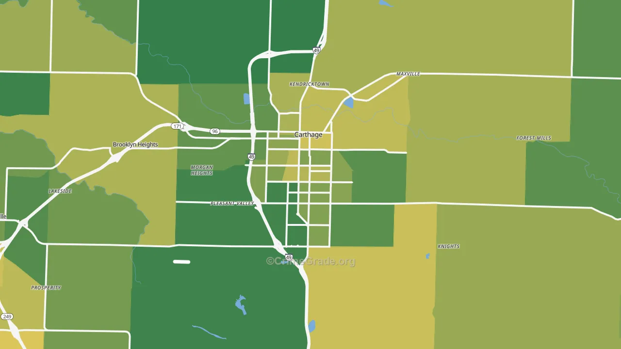 Carthage, MO Map of Vehicle Theft Rates