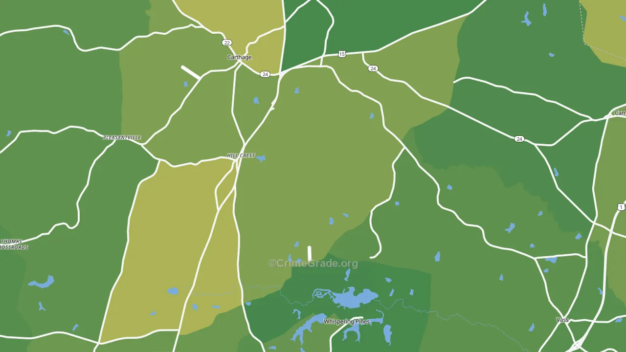 Carthage, NC Map of Vehicle Theft Rates