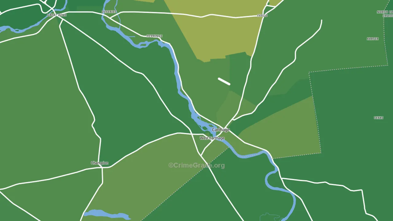 Carthage, NY Map of Vehicle Theft Rates