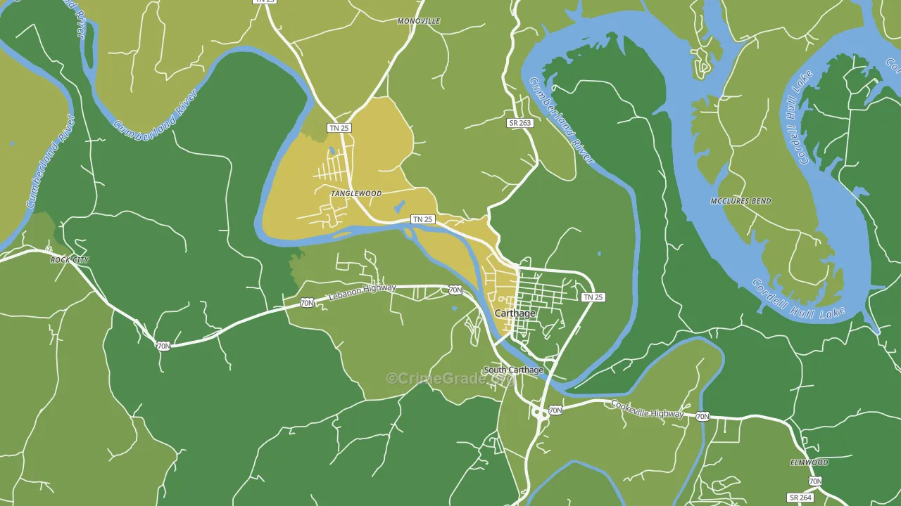 Carthage, TN Map of Vehicle Theft Rates