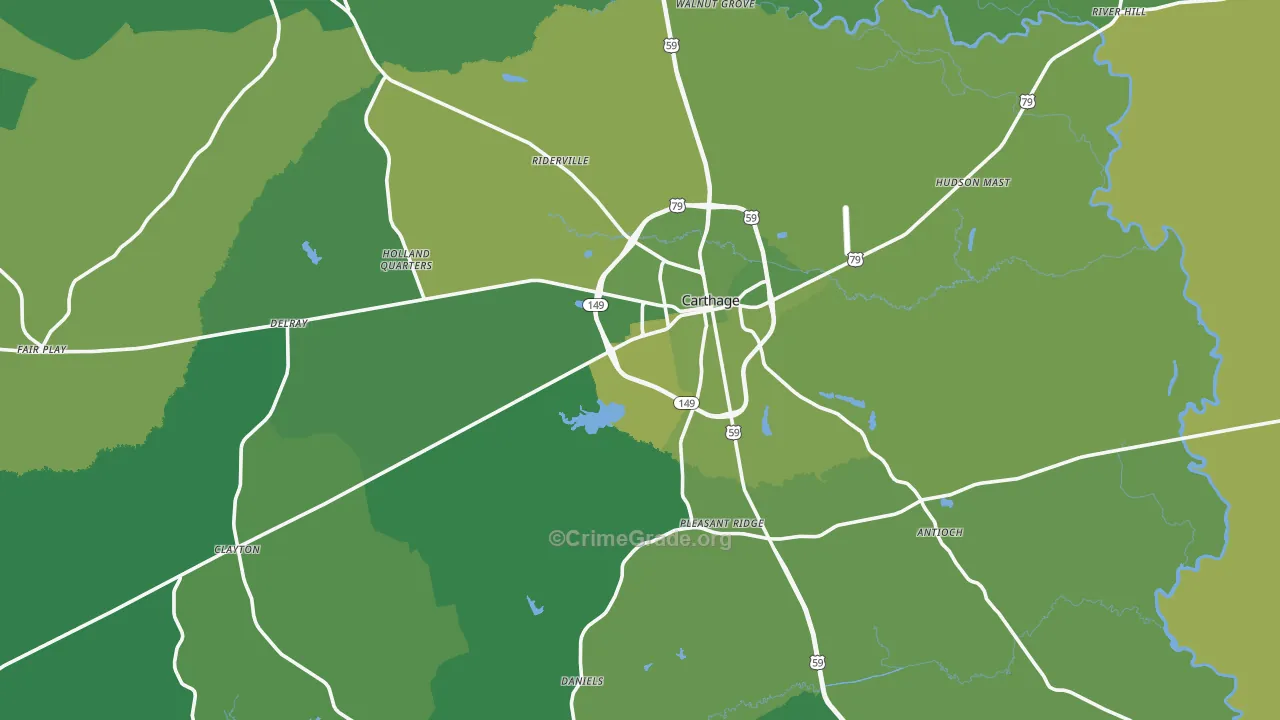 Carthage, TX Map of Vehicle Theft Rates