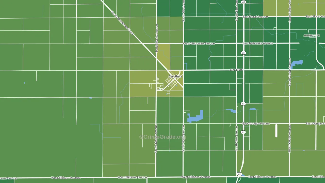 Caruthers, CA Map of Vehicle Theft Rates