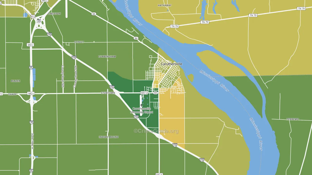 Caruthersville, MO Map of Vehicle Theft Rates
