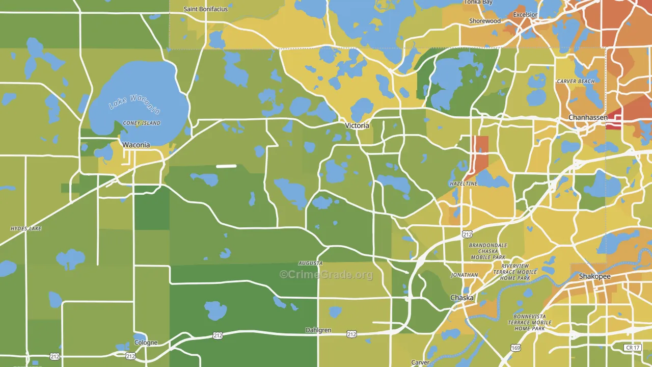 Carver County, MN Map of Vehicle Theft Rates