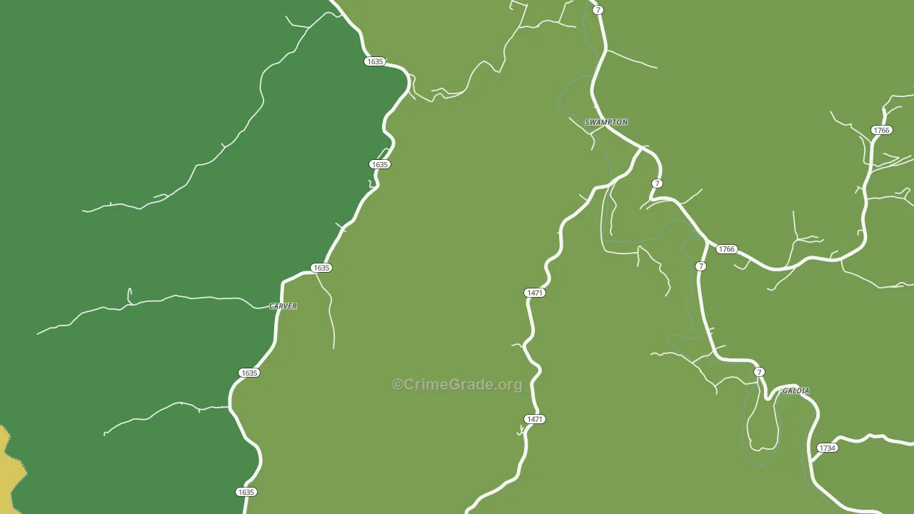Carver, KY Map of Vehicle Theft Rates