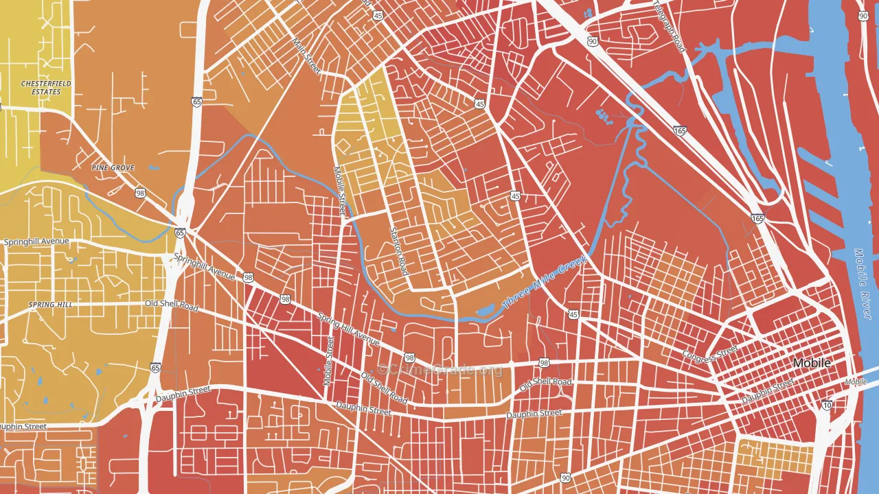 Carver, Mobile, AL Map of Vehicle Theft Rates