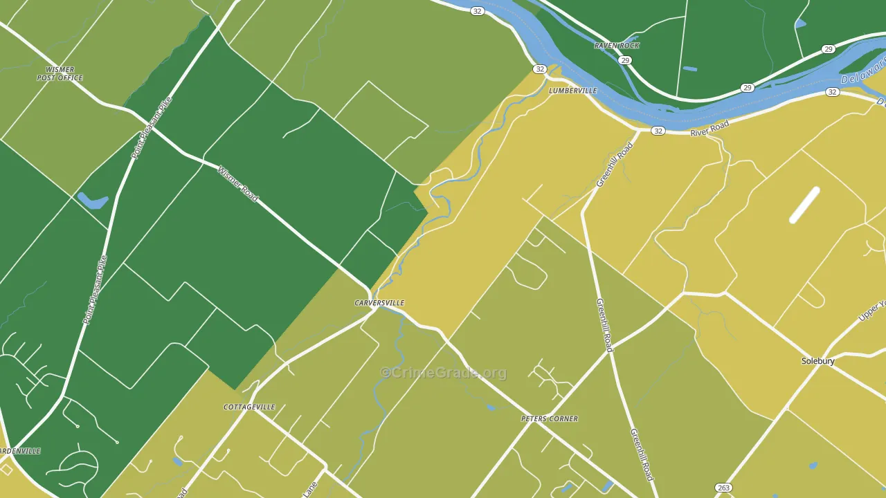 Carversville, PA Map of Vehicle Theft Rates