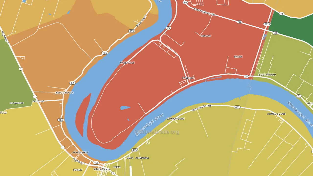 Carville, LA Map of Vehicle Theft Rates