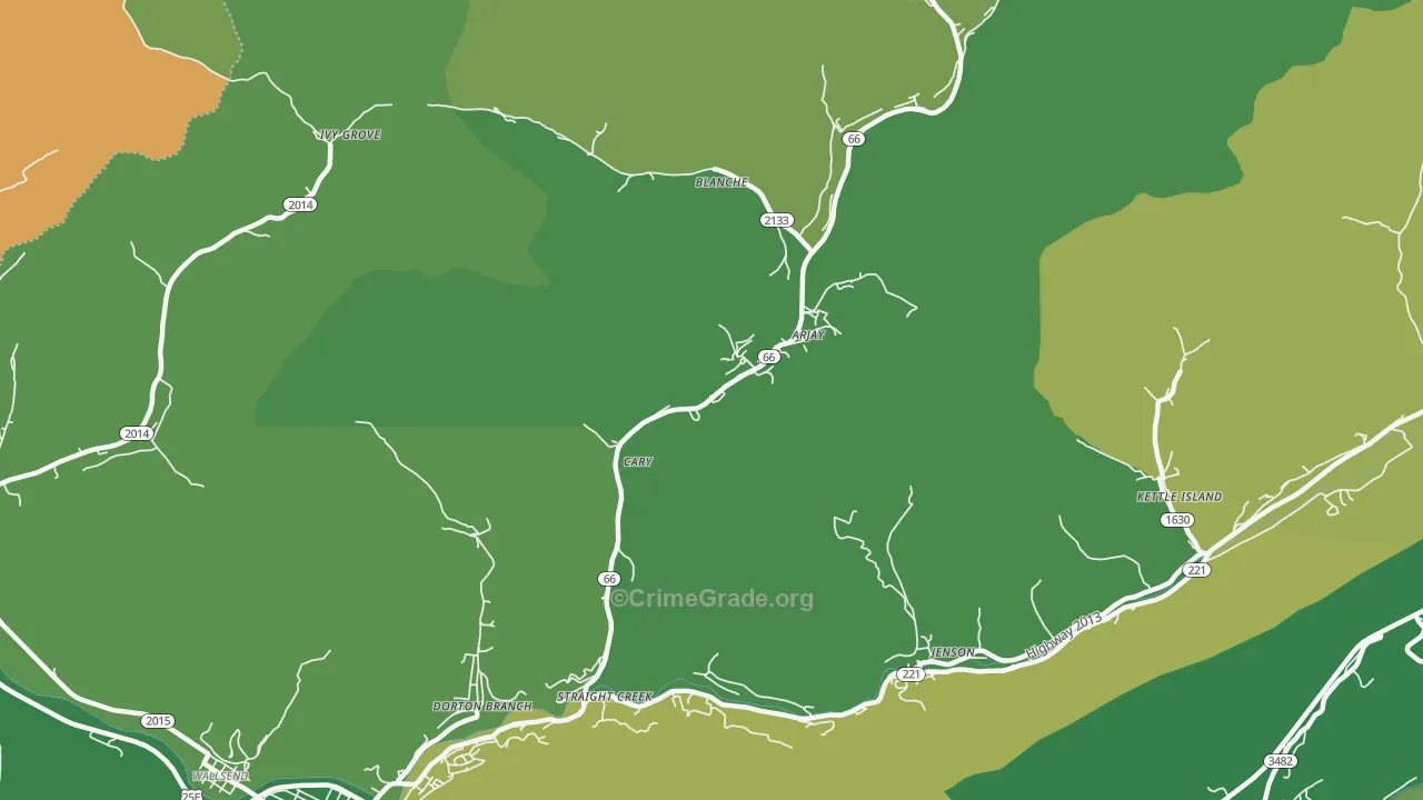 Cary, KY Map of Vehicle Theft Rates