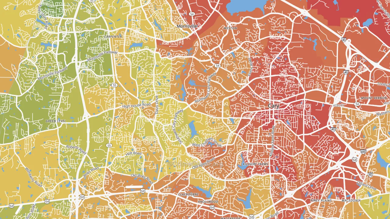 Cary, NC Map of Vehicle Theft Rates