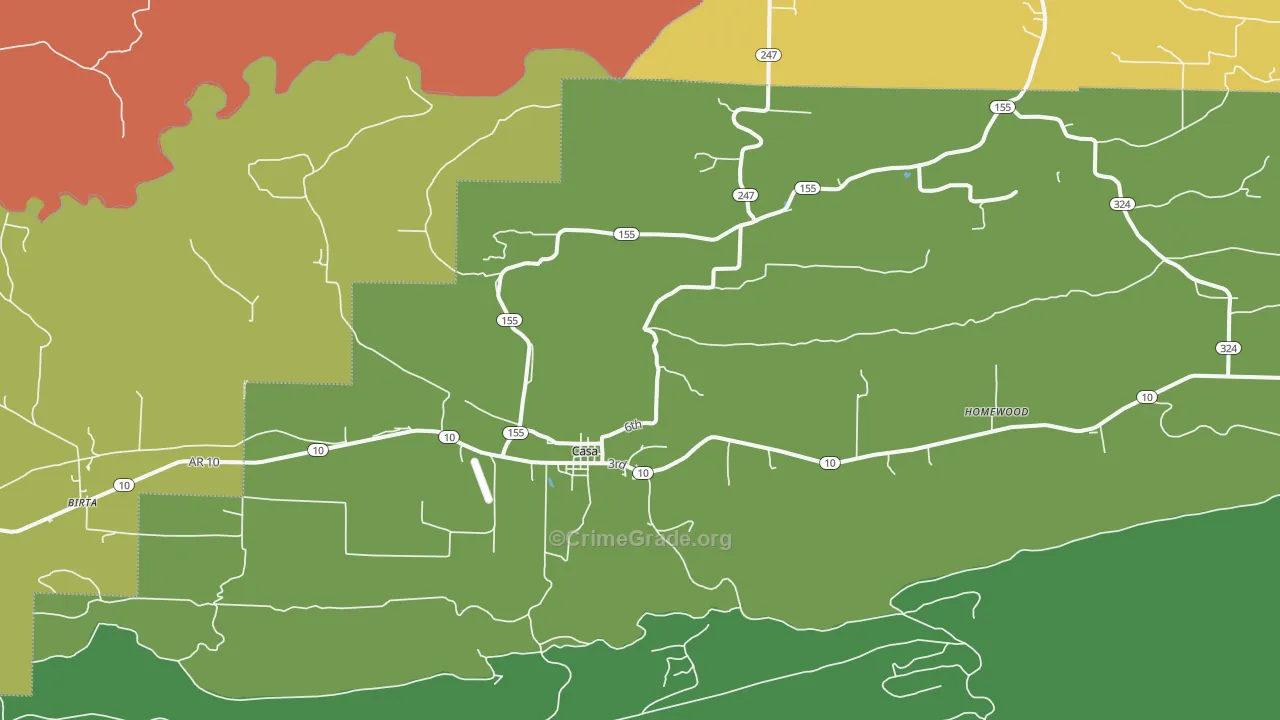Casa, AR Map of Vehicle Theft Rates