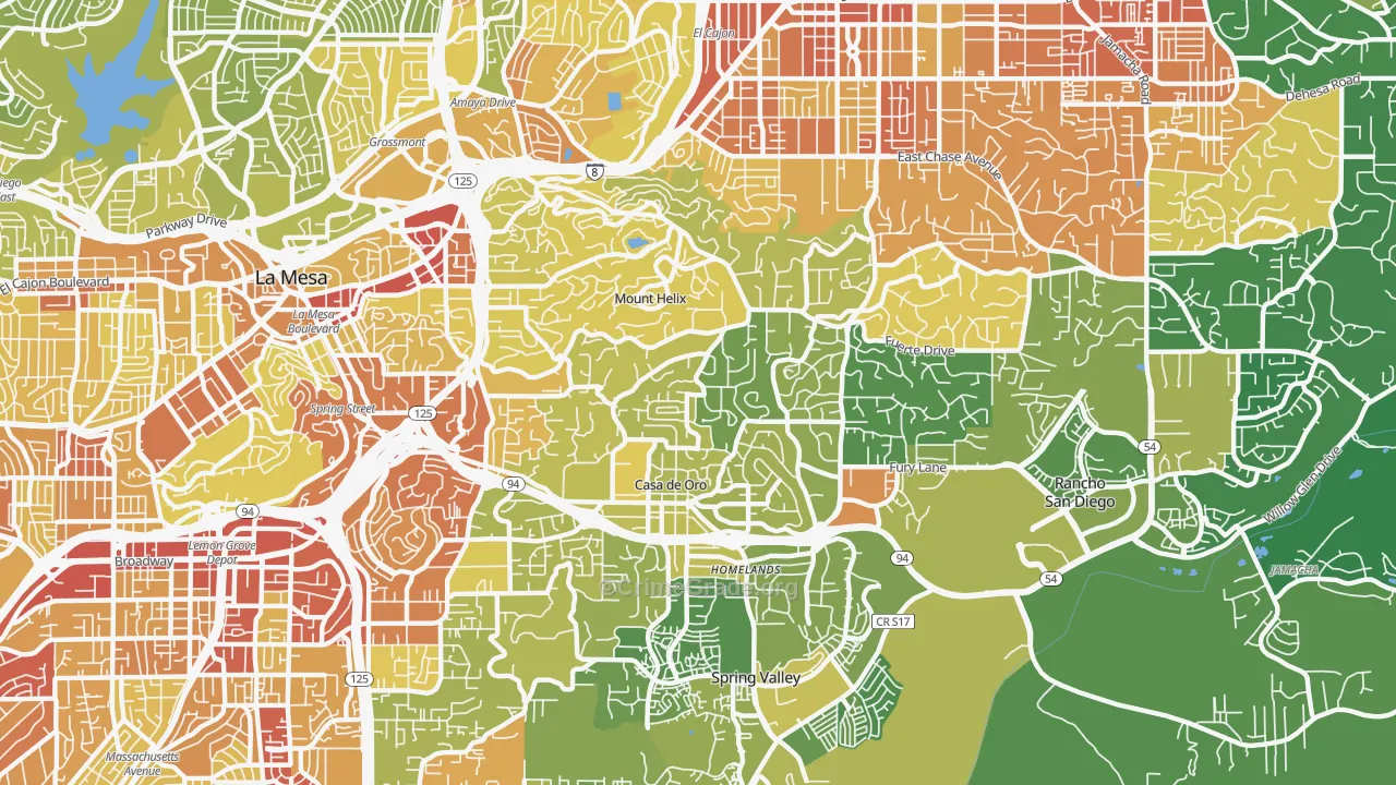 Casa de Oro-Mount Helix, CA Map of Vehicle Theft Rates