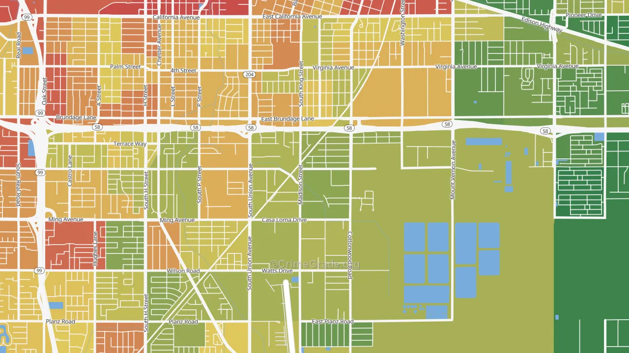 Casa Loma, Bakersfield, CA Map of Vehicle Theft Rates