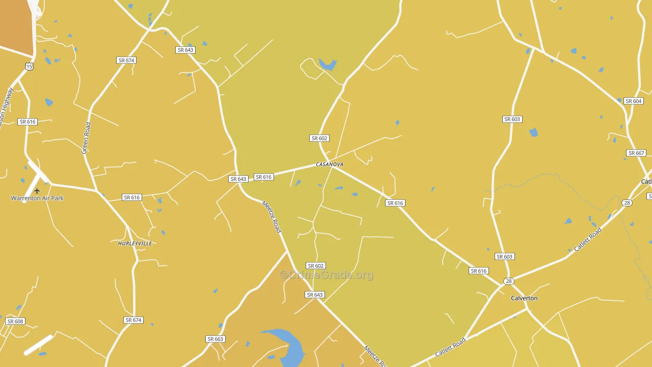 Casanova, VA Map of Vehicle Theft Rates