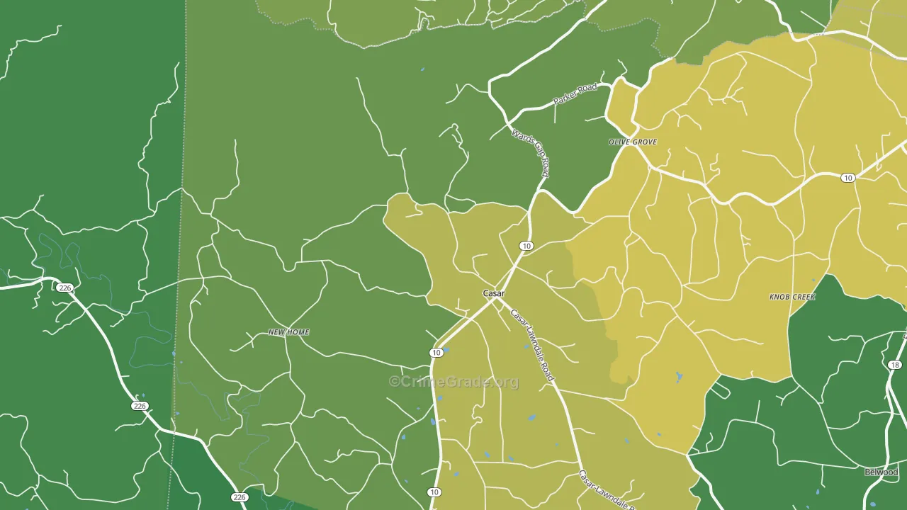 Casar, NC Map of Vehicle Theft Rates