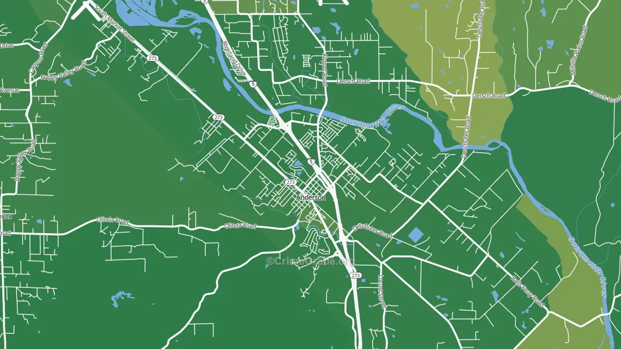 Cascade, Anderson, CA Map of Vehicle Theft Rates
