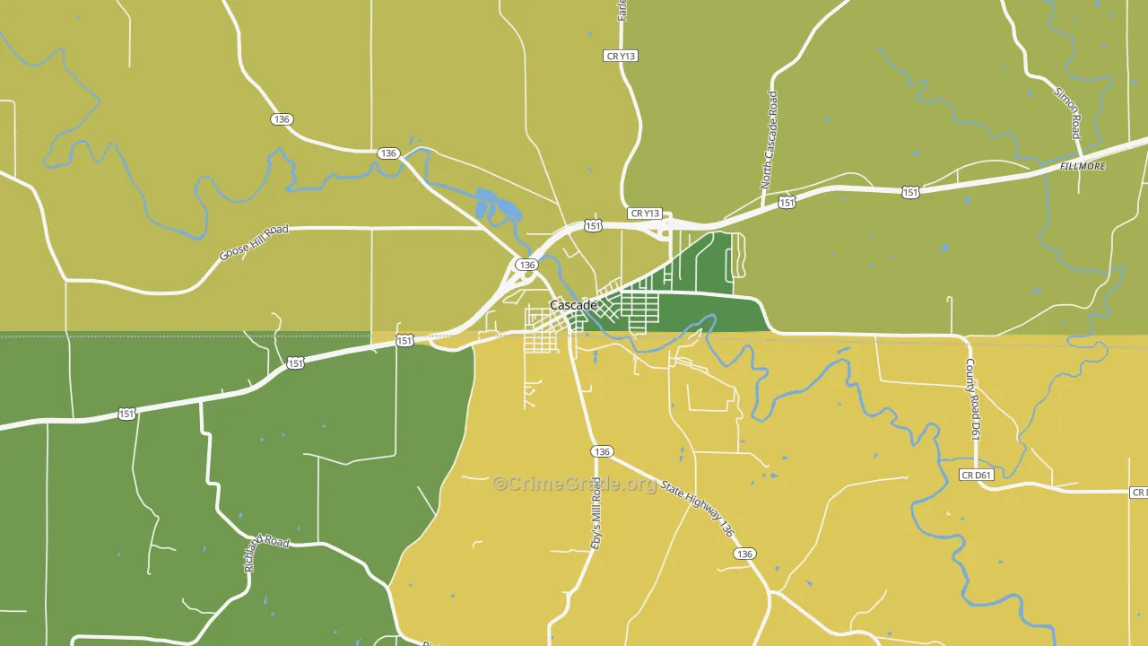 Cascade, IA Map of Vehicle Theft Rates