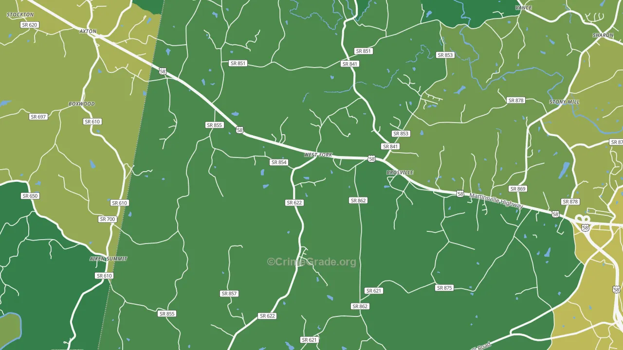 Cascade, VA Map of Vehicle Theft Rates
